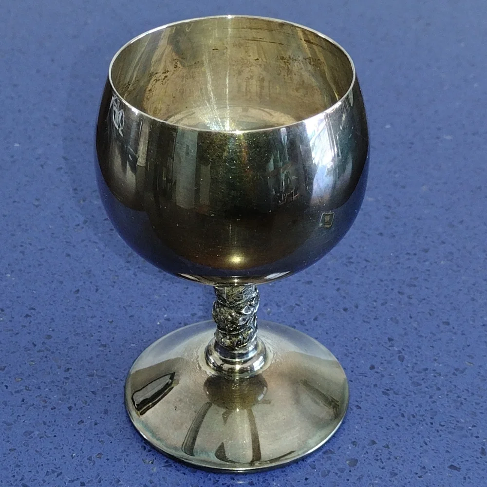 *Silver-Plated Ornate Stem Wine Champagne Goblet 5oz. Spain